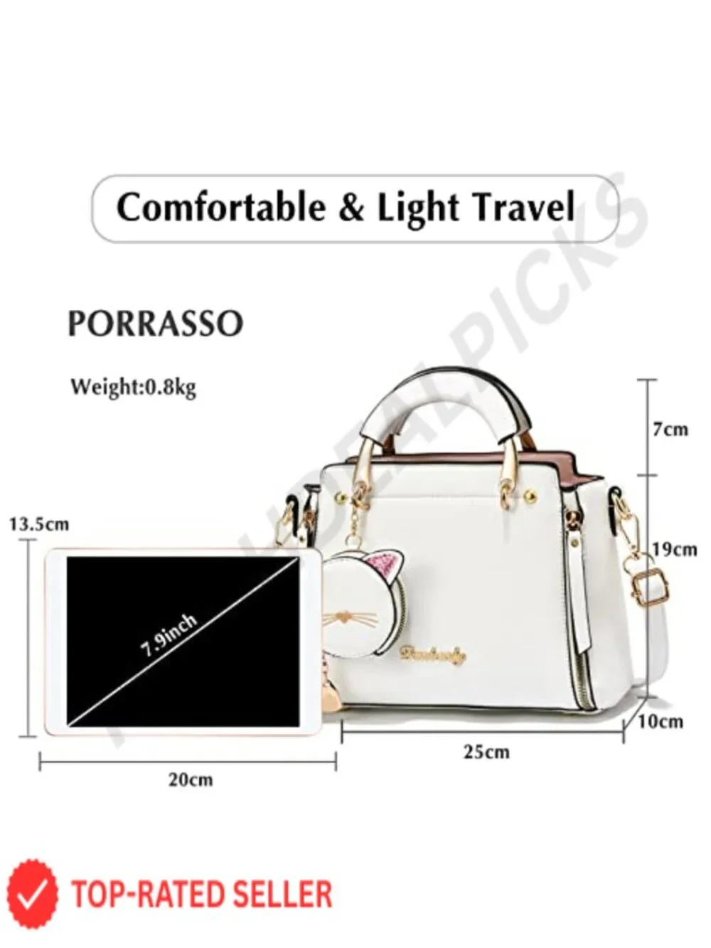 PU Leather Satchel Handbag with Detachable Strap and Cat Coin Purse